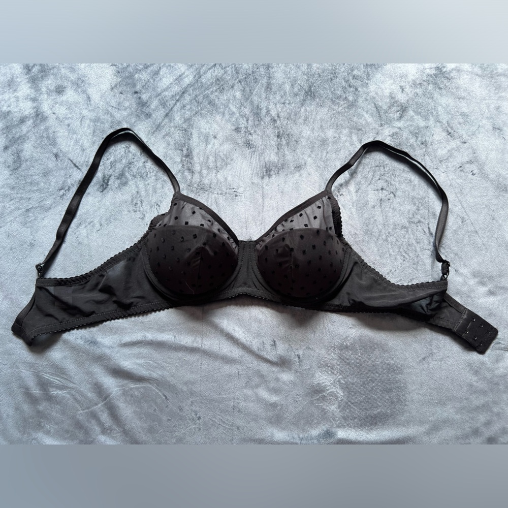 Black Sheer Polka Dot Bra Size 34B